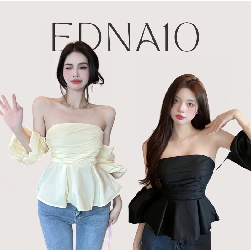 Áo Kiểu Trễ Vai Dáng Peplum Xếp Li Tay Bồng Thiết Kế Chiết Eo Dáng Xoè Kèm Ảnh Thật
