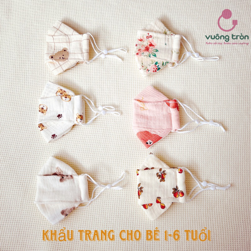 Khẩu trang cao cấp Vuông Tròn chất liệu muslin đẹp an toàn cho bé