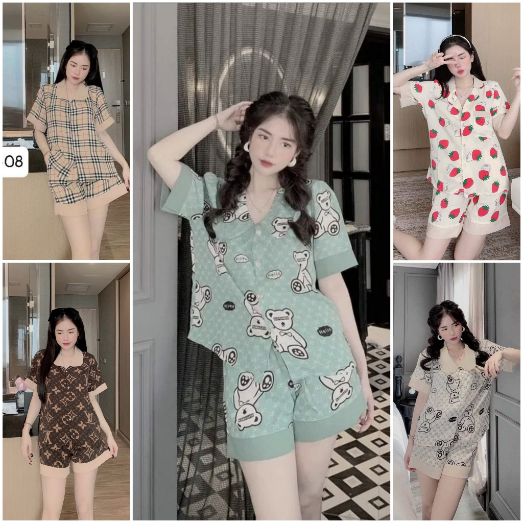 cổ sen tay cộc quần đùi chất liệu kate thái loại 1 dễ thương ❤️ Nhiều Mẫu