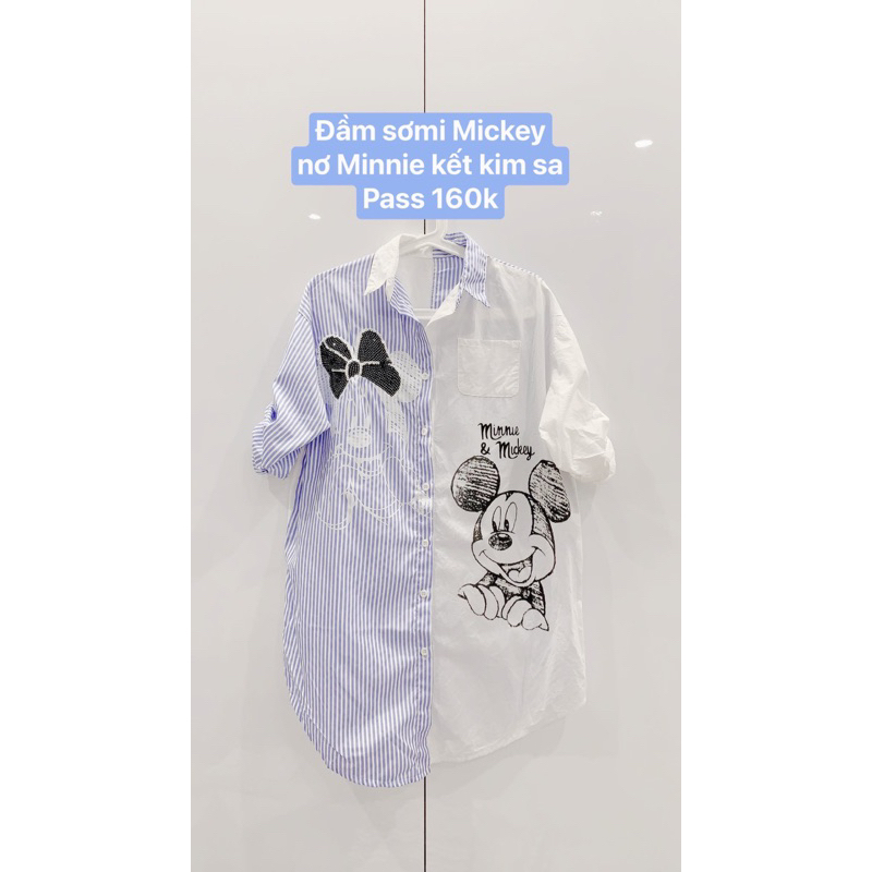 Đầm sơ mi nữ chuột Mickey Minnie kết kim sa