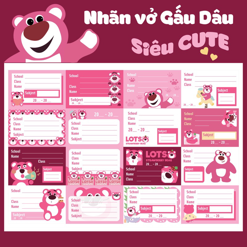 Set 16 nhãn vở Gấu dâu Lotso, Totoro, Doraemon, nhiều mẫu siêu cute khác