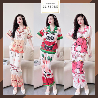 Pijama lụa xước ánh kim cao cấp , lụa xước in 5d, đồ bộ pijama 40-60kg ,đồ ngủ hiện đại, 22 store