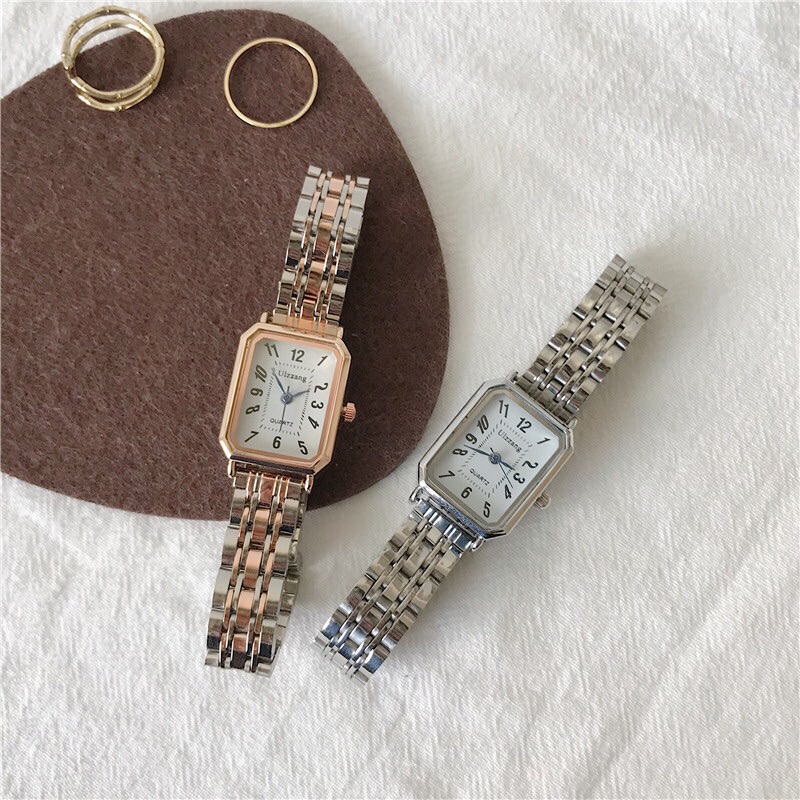 Đồng Hồ Nữ Ulzzang Mặt Chữ Nhật 26mm Phong Cách Trẻ Trung Năng Động, Đồng Hồ Đơn Giản Giá Rẻ Có Chống Nước