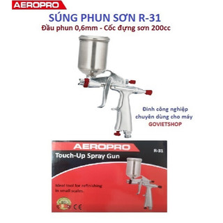 Súng phun sơn R31 cao cấp Aeropro cốc sơn 200cc đầu 0,6mm Vitule R31 chuyên dùng phun cực mịn