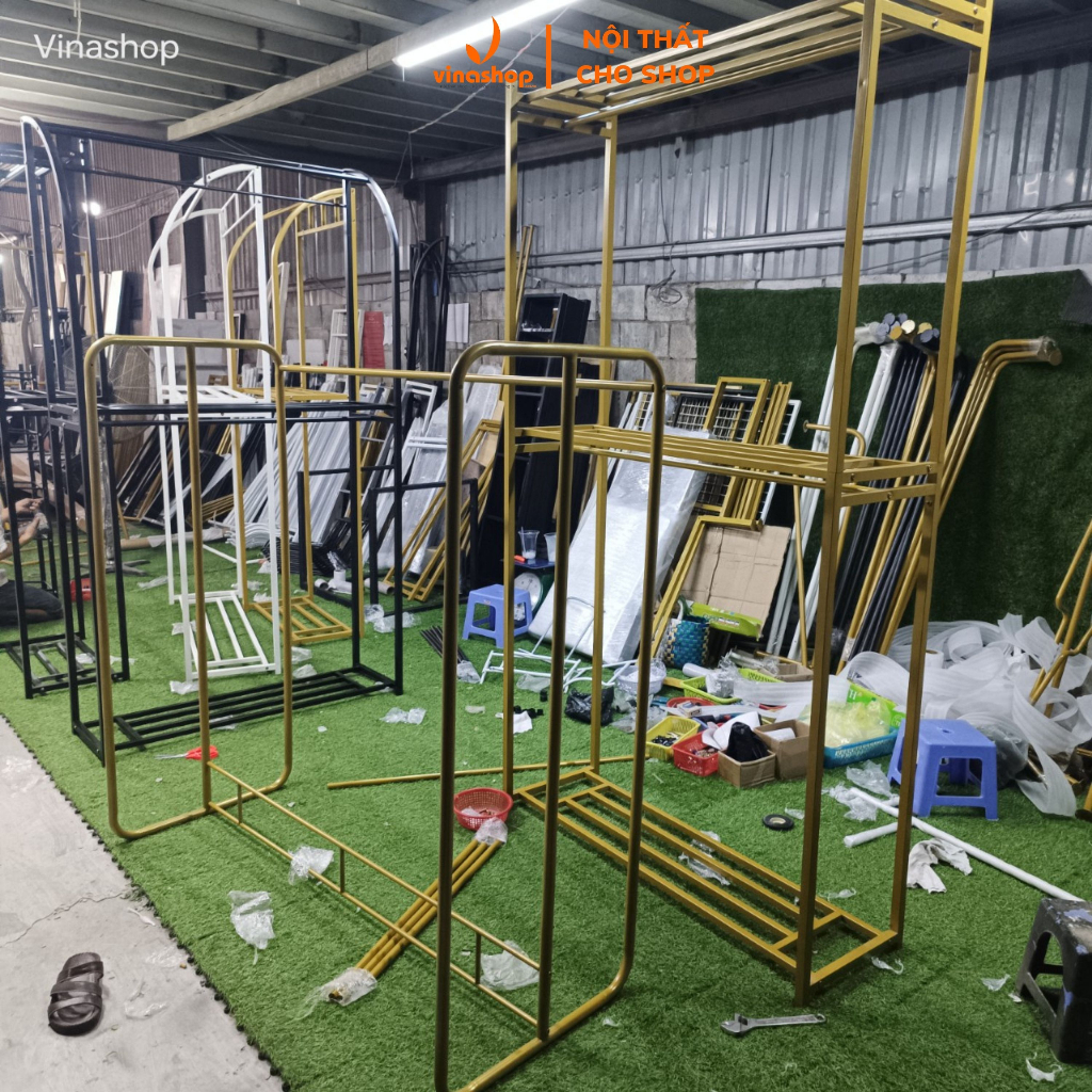 [ Kho sào kệ cho shop] Giá kê treo quần áo 2 tầng xào, 3 tầng kệ. Khung xào sắt treo quần áo sơn tĩnh điện VNS-024
