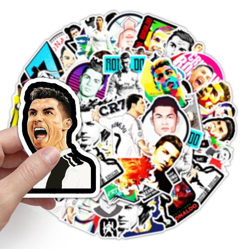 Set 50 sticker hình dán Christiano Ronaldo cầu thủ bóng đá dễ thương trang trí sổ tay, toploader, máy tính