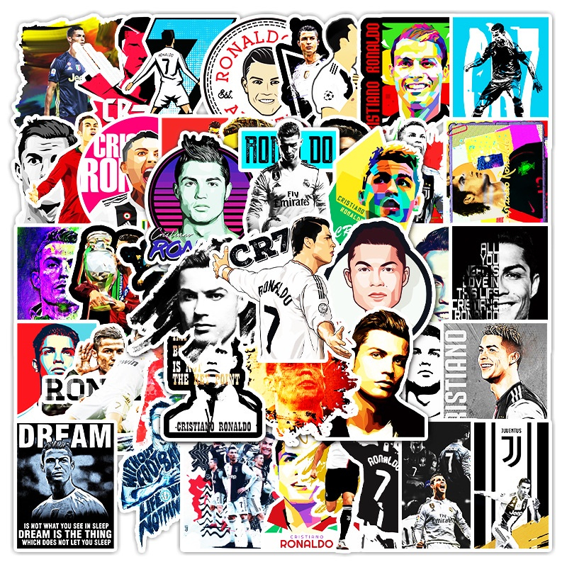 Set 50 sticker hình dán Christiano Ronaldo cầu thủ bóng đá dễ thương trang trí sổ tay, toploader, máy tính