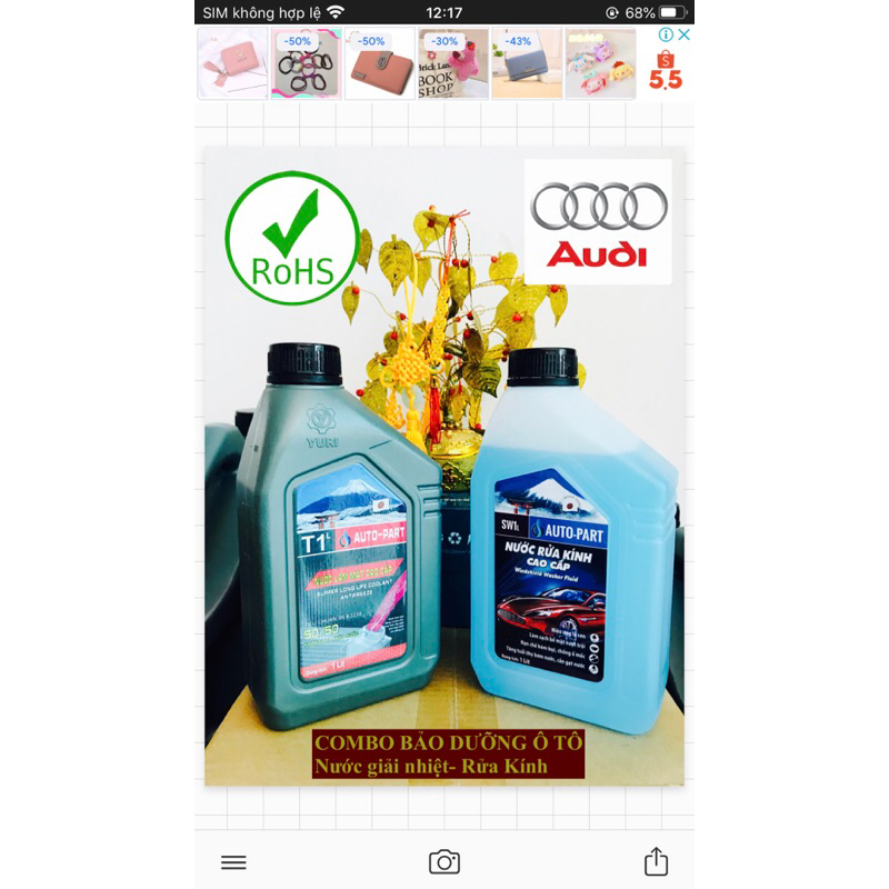 HCM] Bảo dưỡng ô tô Audi A4-A6-Q7-Q8,Combo nước rửa kính -giải nhiệt chai 1L, Yuri Nhật Bản(Tặng khăn)