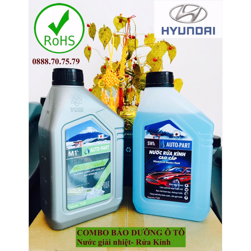 HCM] Bảo dưỡng ô tô Huyndai -Combo nước rửa kính -giải nhiệt chai 1L, Yuri Nhật Bản(Tặng khăn) Accent-Santafe-Creta-Kona
