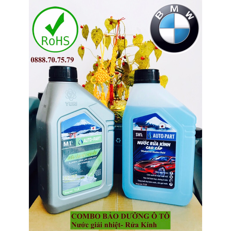 [AUTO-PARTS] Combo nước rửa kính - Nước làm mát động cơ ô tô BMW chai 1L, Yuri Nhật Bản(Tặng khăn) X3,5,6,1-3 5,7 series