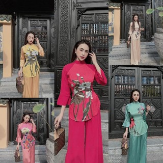 Set bộ lam đi chùa - đi lễ in hoa , quần có túi