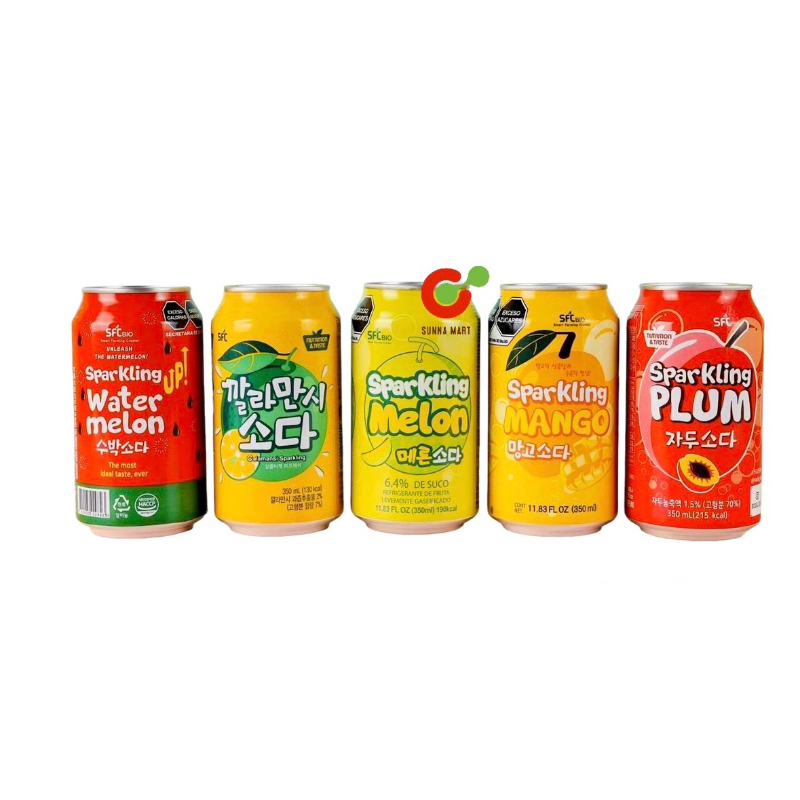 (ĐỦ 5 VỊ) Nước Uống Có Gas SFC Soda Sparkling Vị Cam Mận Xoài Dưa Hấu Dưa Lưới 350ml