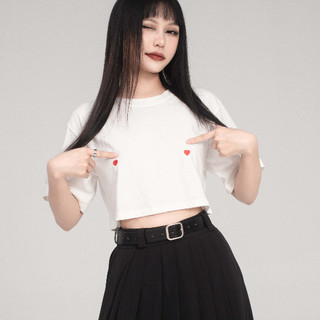 Áo Thun cotton Croptop thêu trái tim đáng yêu lạ mắt thời trang nữ