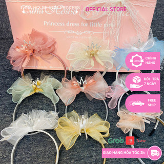 Băng đô bờm cài tóc vương miện đính đá lấp lánh Handmade cho bé gái diện váy công chúa thiết kế - Tuna House