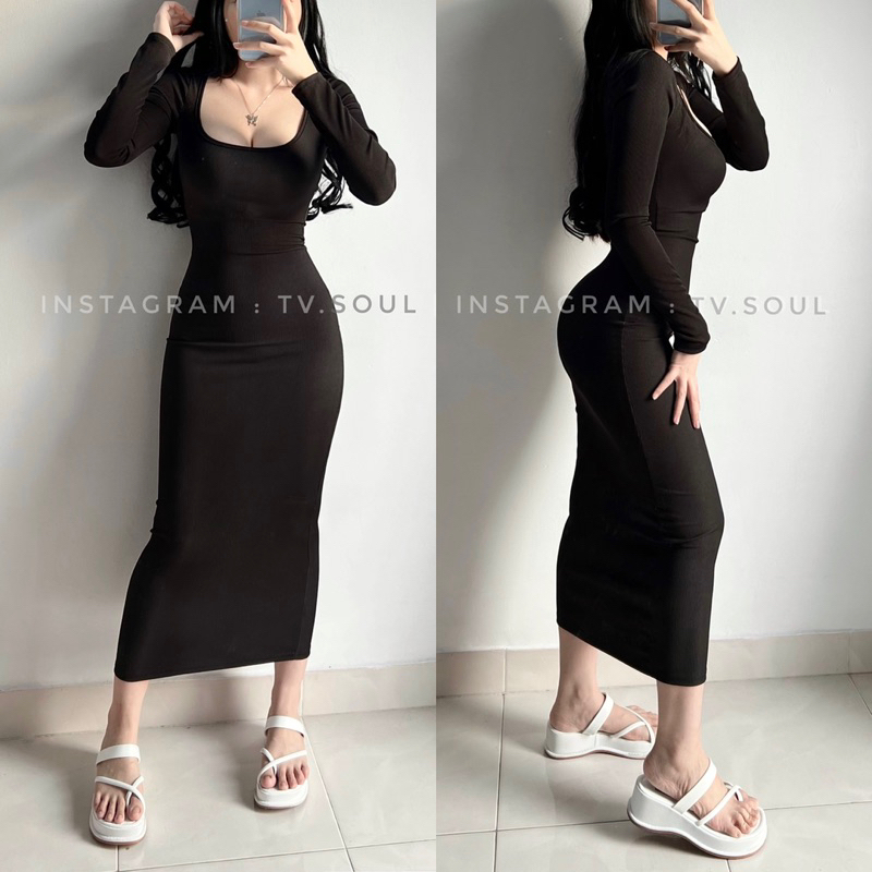 Đầm body midi tay dài