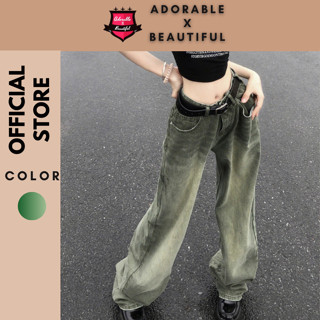 [Có Sẵn] Quần Jean Nữ Suông Ống Rộng Màu Xanh Rêu Bạc, Quần Jeans Bò Ống Đứng Màu Xanh Rêu Y2K [AdorablexBeautiful]