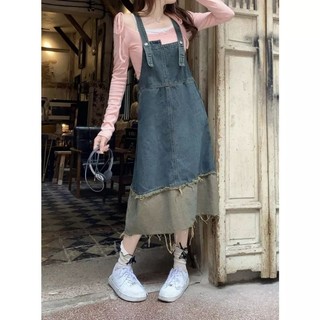 Đầm yếm jean dài phối 2 màu(Hàng có sẳn)
