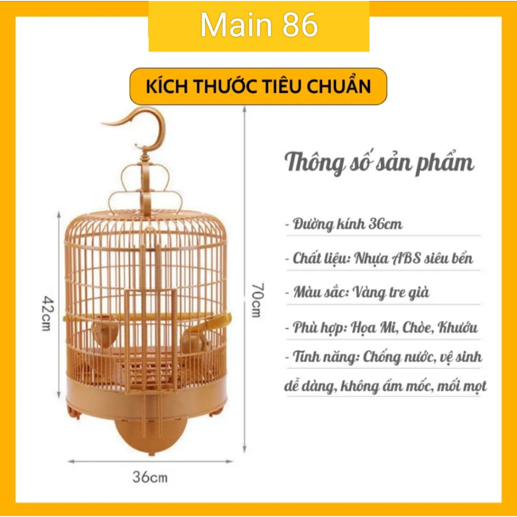 Lồng chim Hoạ Mi size 36cm nhựa ABS hàng Trung Quốc kèm đủ phụ kiện dễ lắp ráp bền đẹp