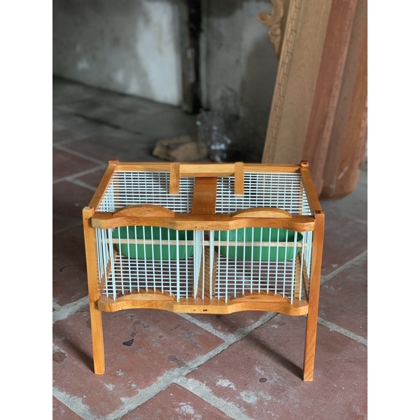 Lồng tắm chim khuyên, hút mật, ốc mít gỗ vàng 1 ngăn, 2 ngăn cao cấp tặng kèm khay tắm