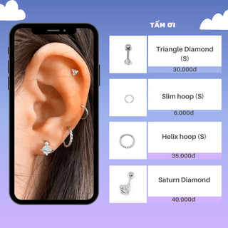 Khuyên tai xỏ cơ bản bằng thép tế không gỉ, tròn xoắn, đính đá kim cương X5