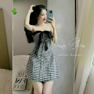 Đầm caro dáng xòe phối dây nơ siêu xinh dành cho nữ