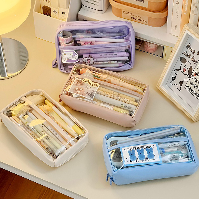 Túi Đựng Bút Lưới Trong Nhiều Ngăn form đứng phong cách Hàn Quốc Tiện Dụng
