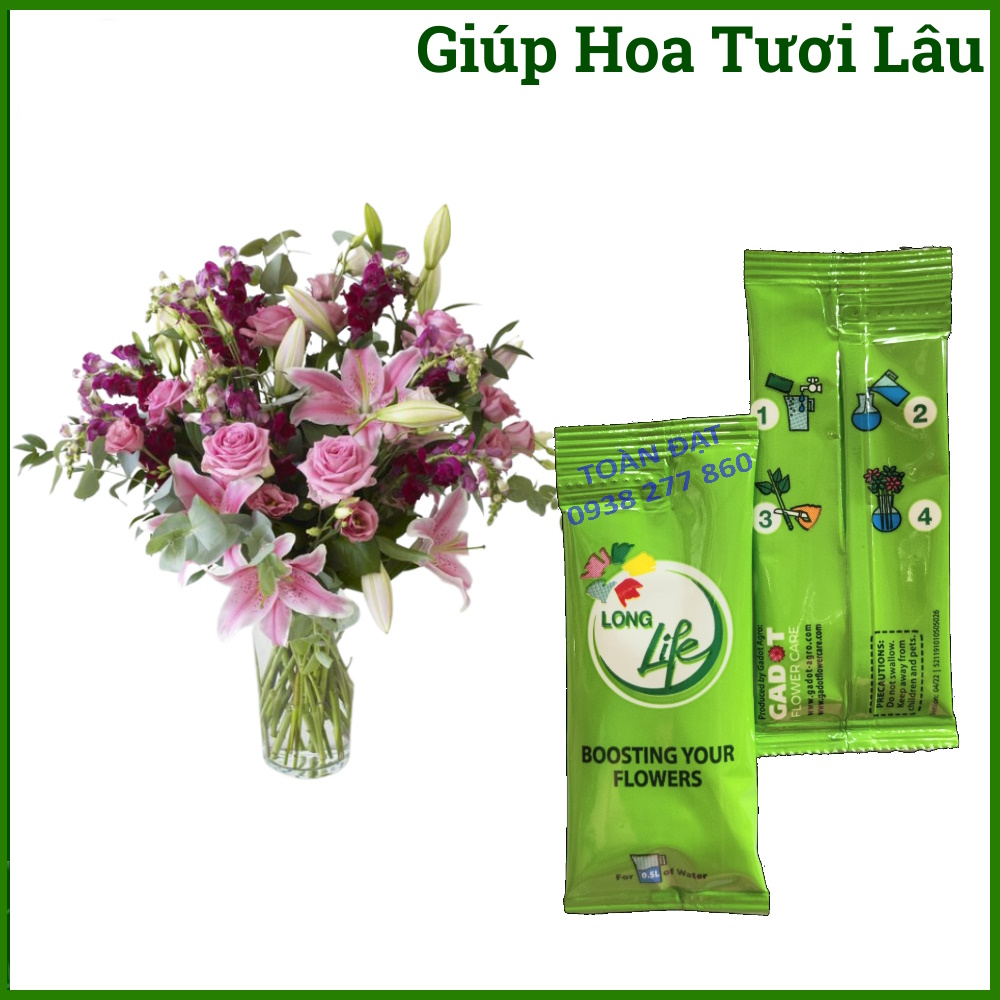 100 gói Bột Dưỡng Hoa Long Life, Thuốc Dưỡng Hoa Lâu Tàn, Không Thối Nước, dưỡng chất cắm hoa tươi