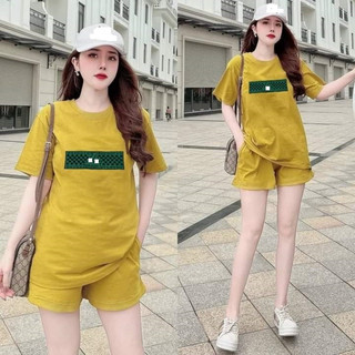 Đồ bộ thun mặc nhà sang chảnh quần cộc siêu đẹp tôn dáng bộ đồ nữ phù hợp với đi du lịch đi chơi mùa hè in ngang