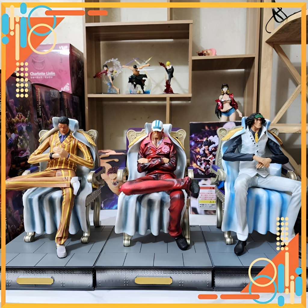 Bộ ba Đô đốc (Akainu - Aokiji - Kizaru) ngồi ghế trong trận chiến Marine Ford - Cao 29 cm (Mô hình Anime One Piece)