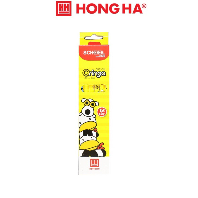 Hộp 12 cây bút chì gỗ Oringa 2B Hồng Hà có đầu tẩy -3507