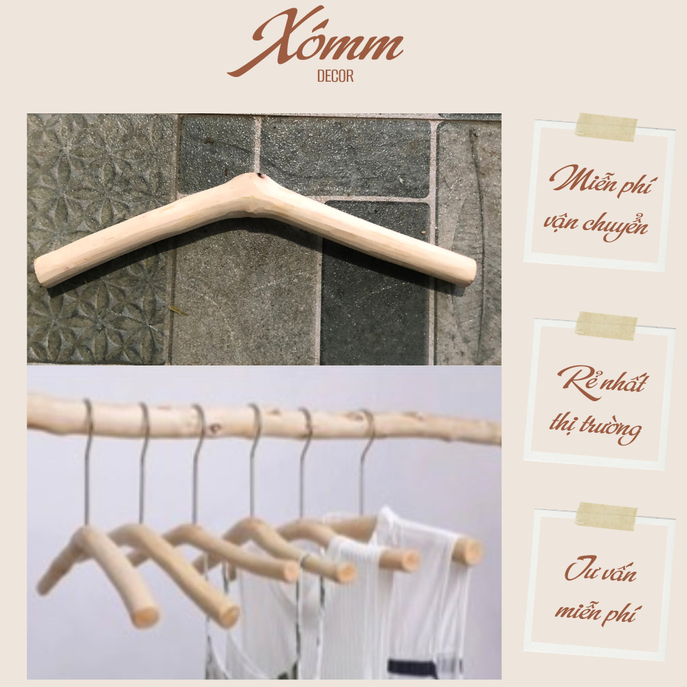 khúc gỗ làm móc gỗ treo quần áo phong cách vintage, cành gỗ khô tự nhiên