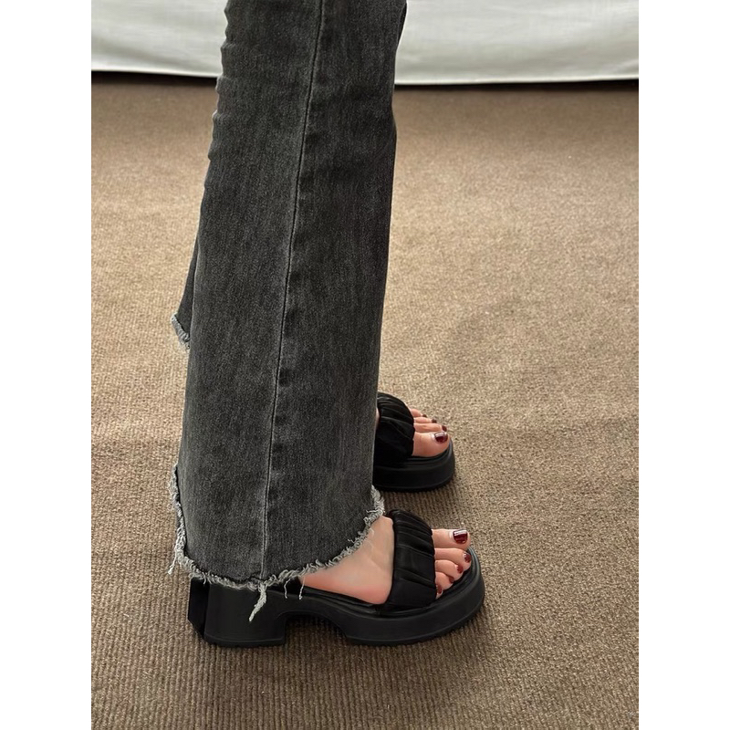 Sandal cao gót, giày quai ngang dây ngọc thắt nơ phong cách tiểu thư thời trang dành cho nữ