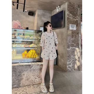 Sét sao áo phông cổ tròn + quần sooc cạp chun 4 màu