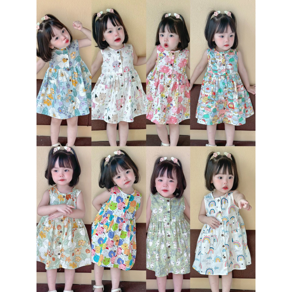 Váy sát nách cúc trước Mozi chất thô mềm cho bé 8-20kg