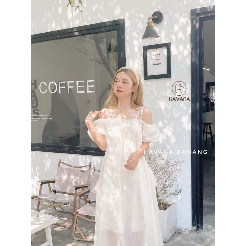 🌸Váy trễ vai tơ tay bồng bánh bèo tiểu thư 🌸