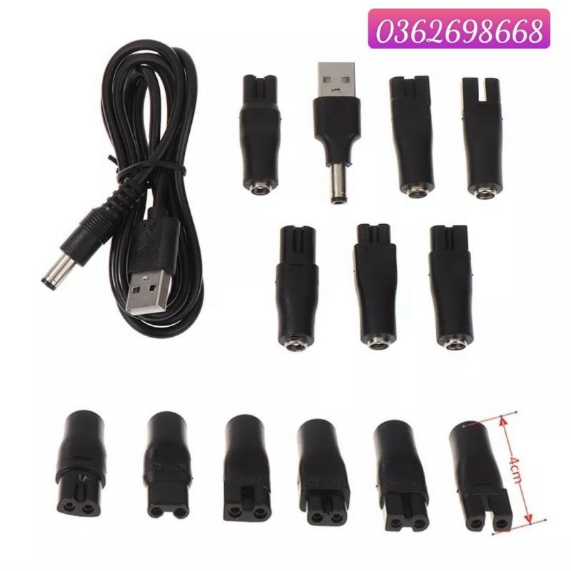 Bộ Dây Nguồn - Bộ Cáp Sạc Tông Đơ Đa Năng USB 5V 8 Đầu Jack Chuyển Đổi