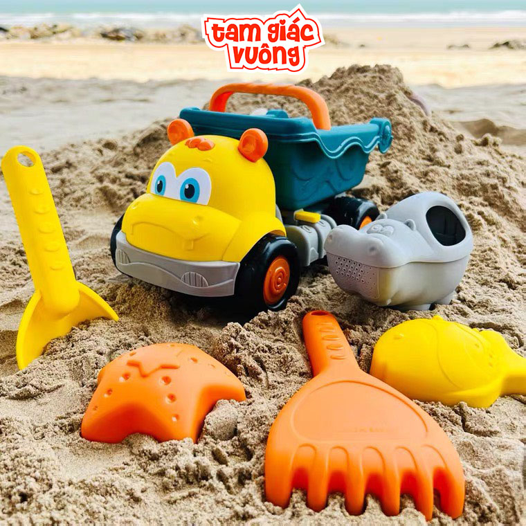 Bộ đồ chơi xe ben hình con bò chở cát - Đồ chơi xúc cát cho bé chơi đi biển đi du lịch hoặc chơi ở nhà, ngoài vườn