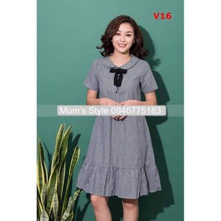 váy kẻ bầu cổ nơ