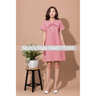 váy kẻ bầu cổ nơ