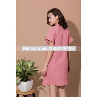 váy kẻ bầu cổ nơ