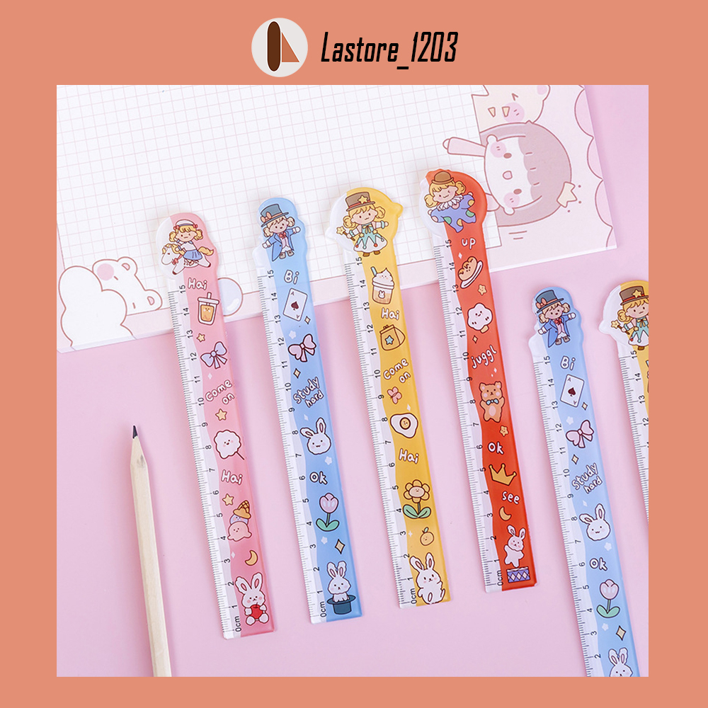 Thước kẻ trong suốt bằng nhựa dài 15cm nhiều hình nhân vật cute dễ thương