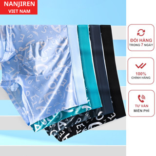 Hộp 4 Quần Sịp Boxer Nam Vải Lụa Băng Thun Lạnh Cao Cấp Chính Hãng NANJIREN Họa Tiết Chữ (Có che tên sản phẩm)
