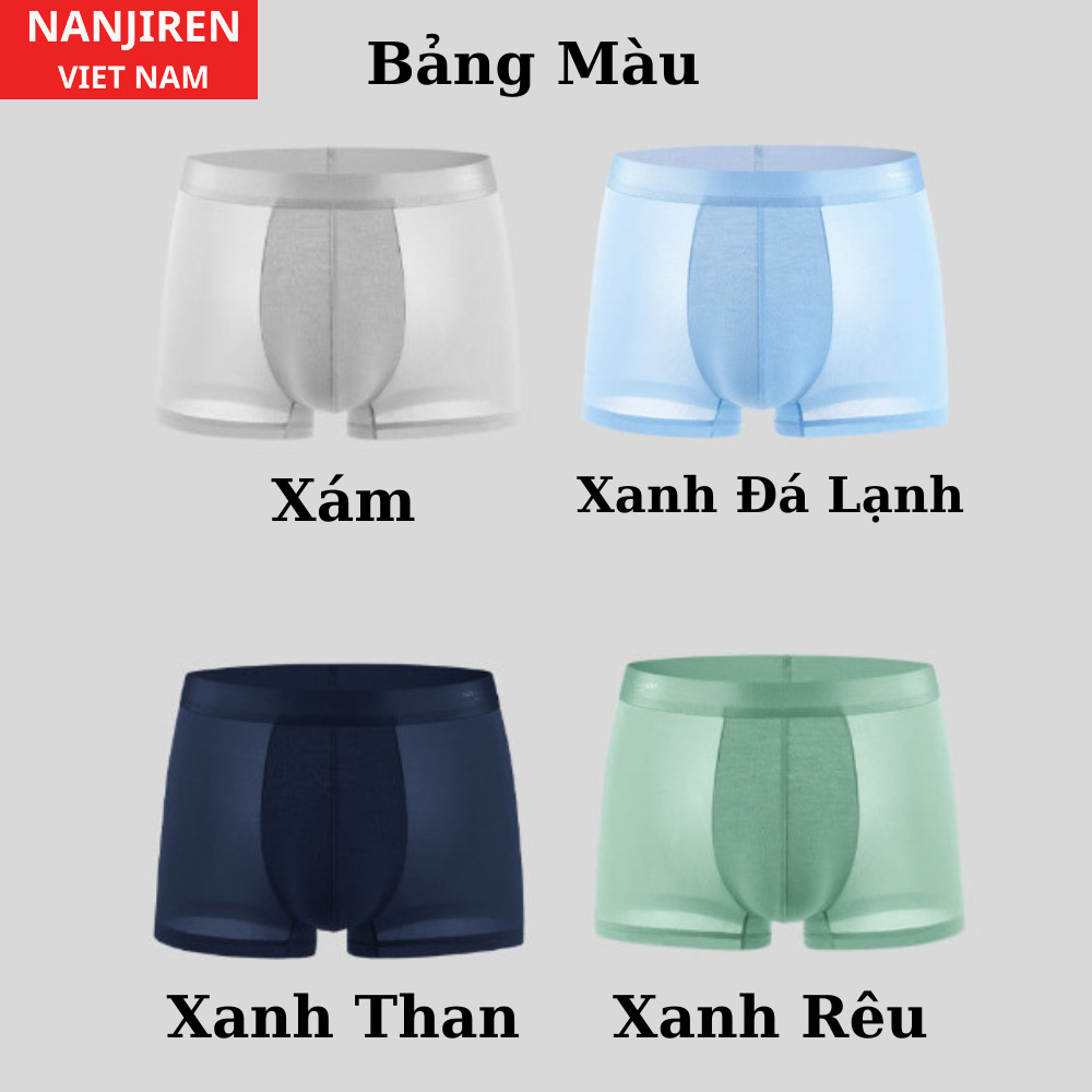 Hộp 4 Quần Sịp Boxer Nam Vải Lụa Băng Thun Lạnh Cao Cấp NANJIREN