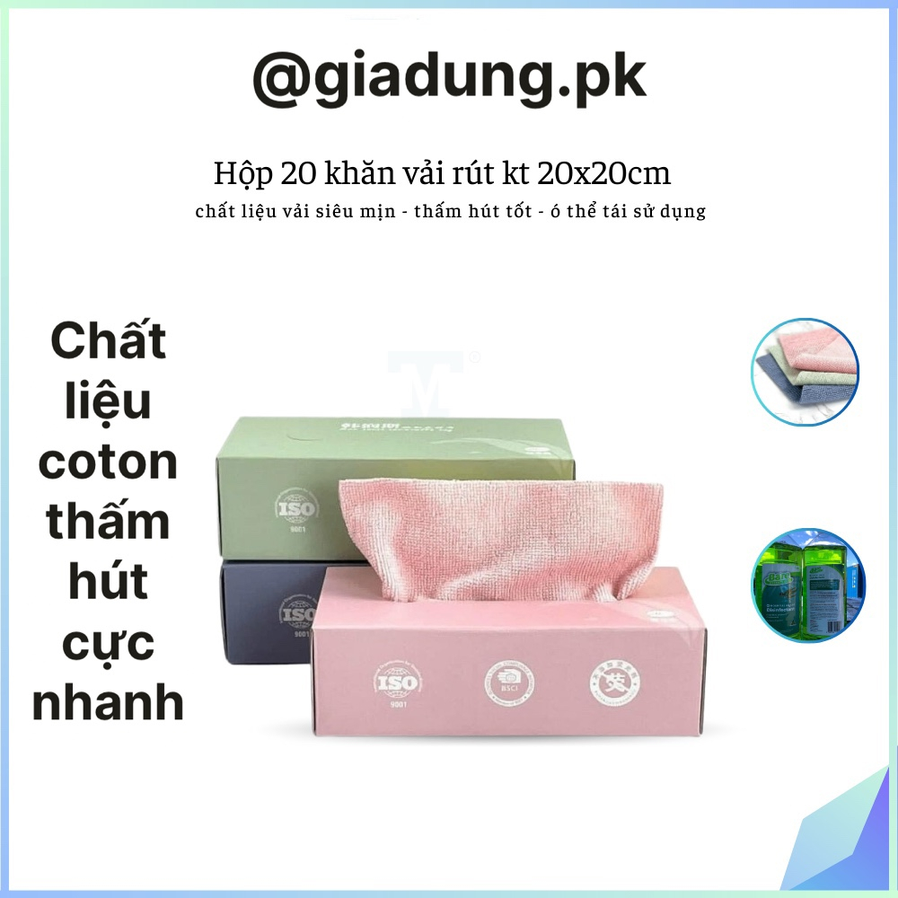 Hộp 20 khăn vải mịn thấm hút nước 20x20 đa năng tiện dụng, khăn lau bếp đa năng