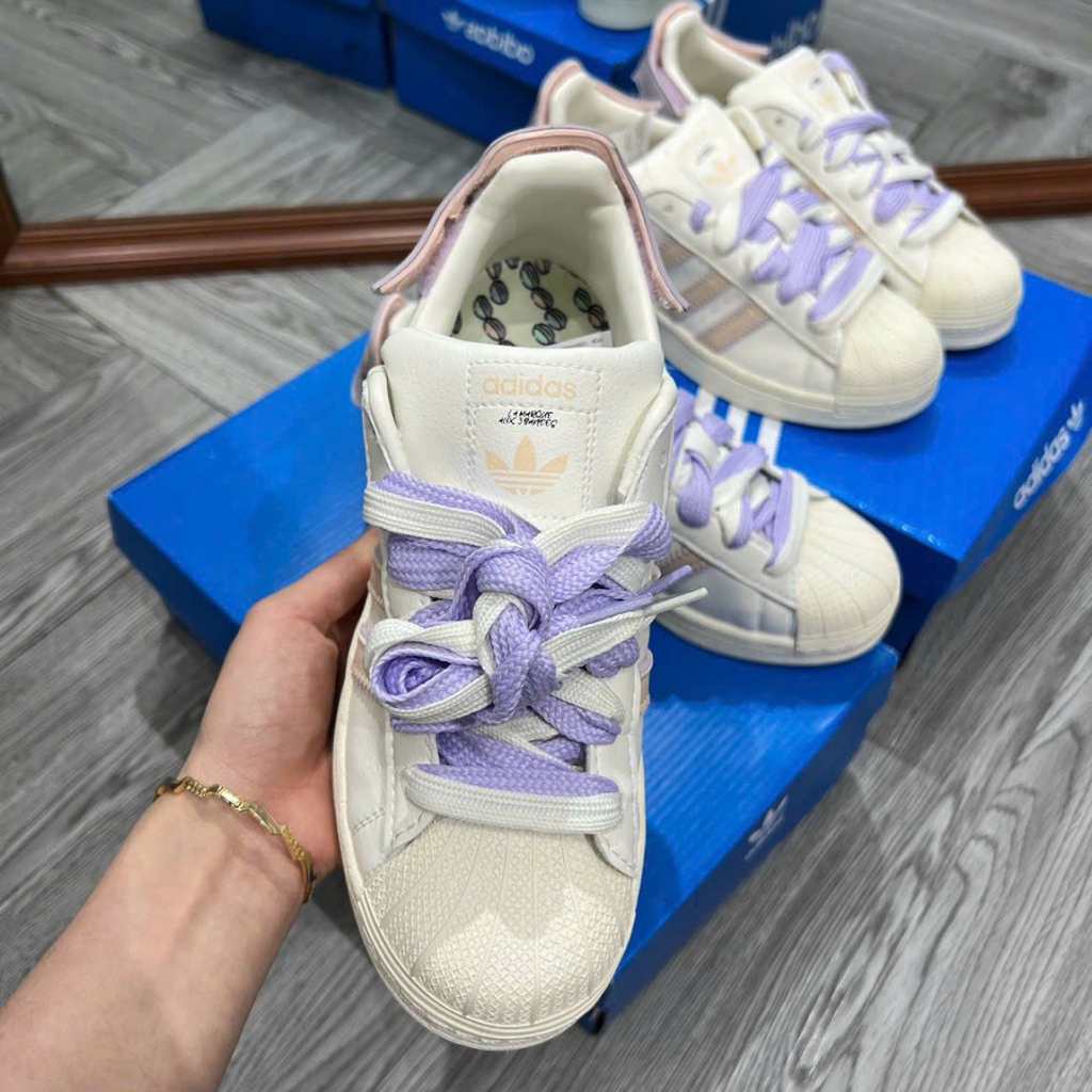 Giày thể thao nữ mẫu mới 2022 Adidas Superstar sò tím 3 sọc dành cho nữ full box bill_Sò titok tím hot trend