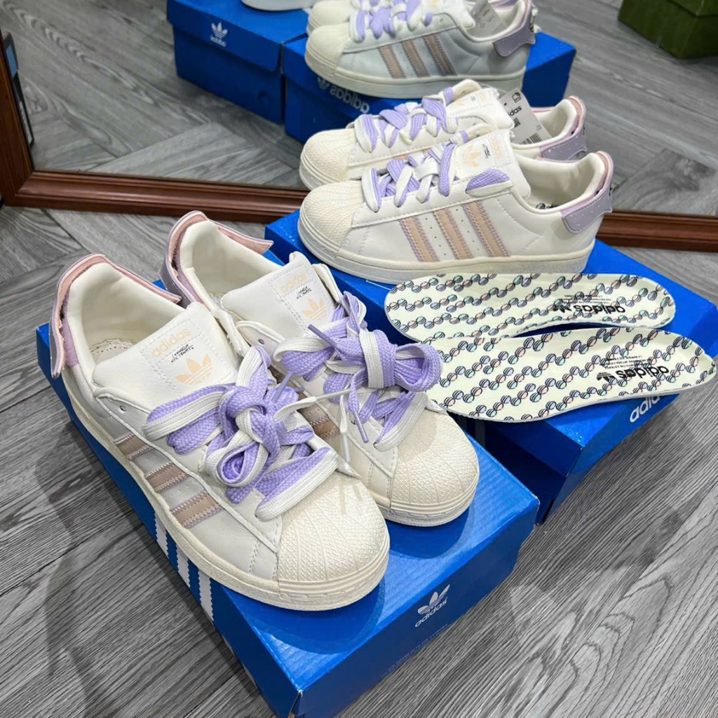 Giày thể thao nữ mẫu mới 2022 Adidas Superstar sò tím 3 sọc dành cho nữ full box bill_Sò titok tím hot trend