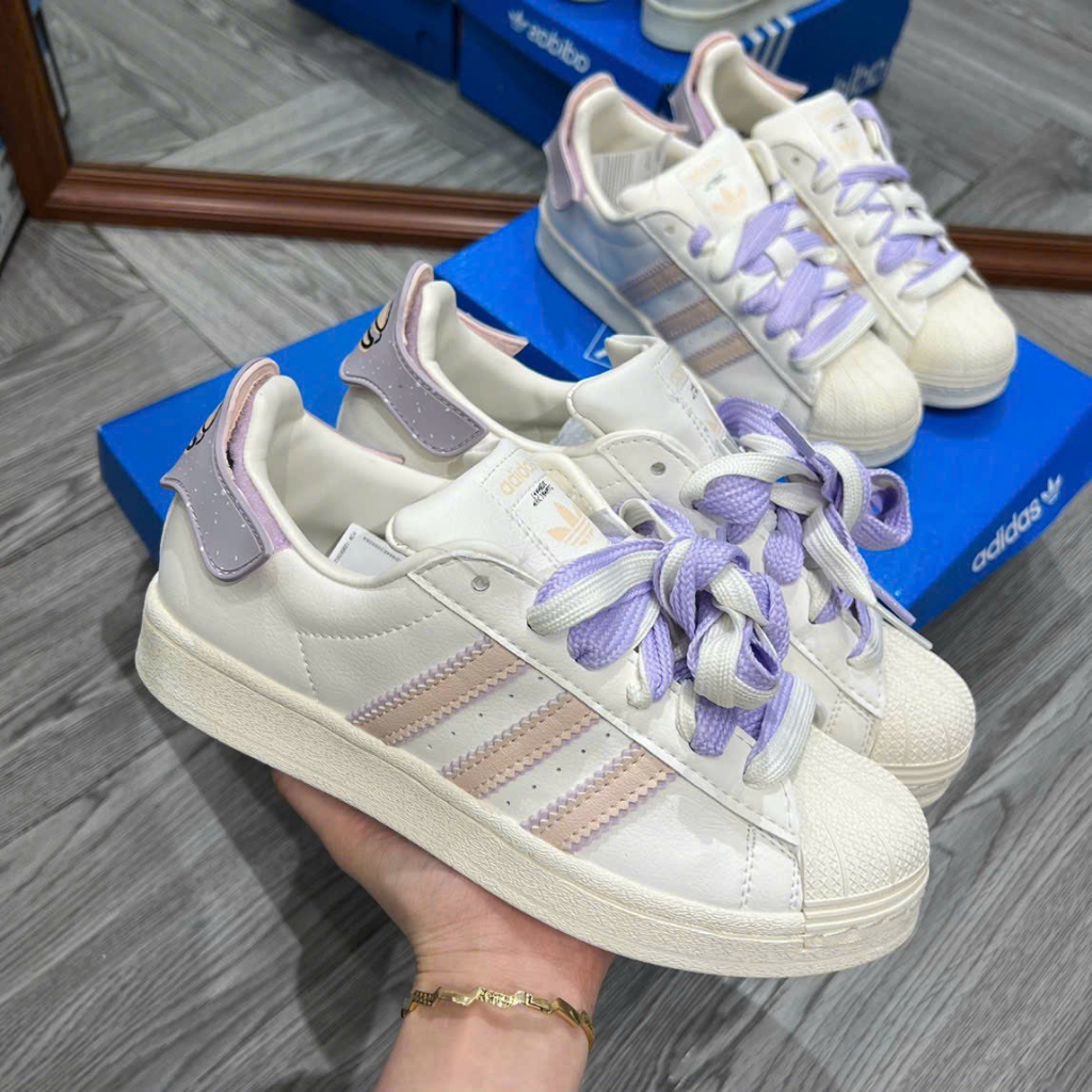 Giày thể thao nữ mẫu mới 2022 Adidas Superstar sò tím 3 sọc dành cho nữ full box bill_Sò titok tím hot trend