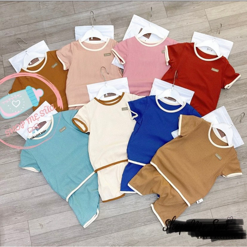Bộ Cộc Tay Chui Đầu Phối Viền Chất Cotton Tăm Mềm Mại Cho Bé Cookie