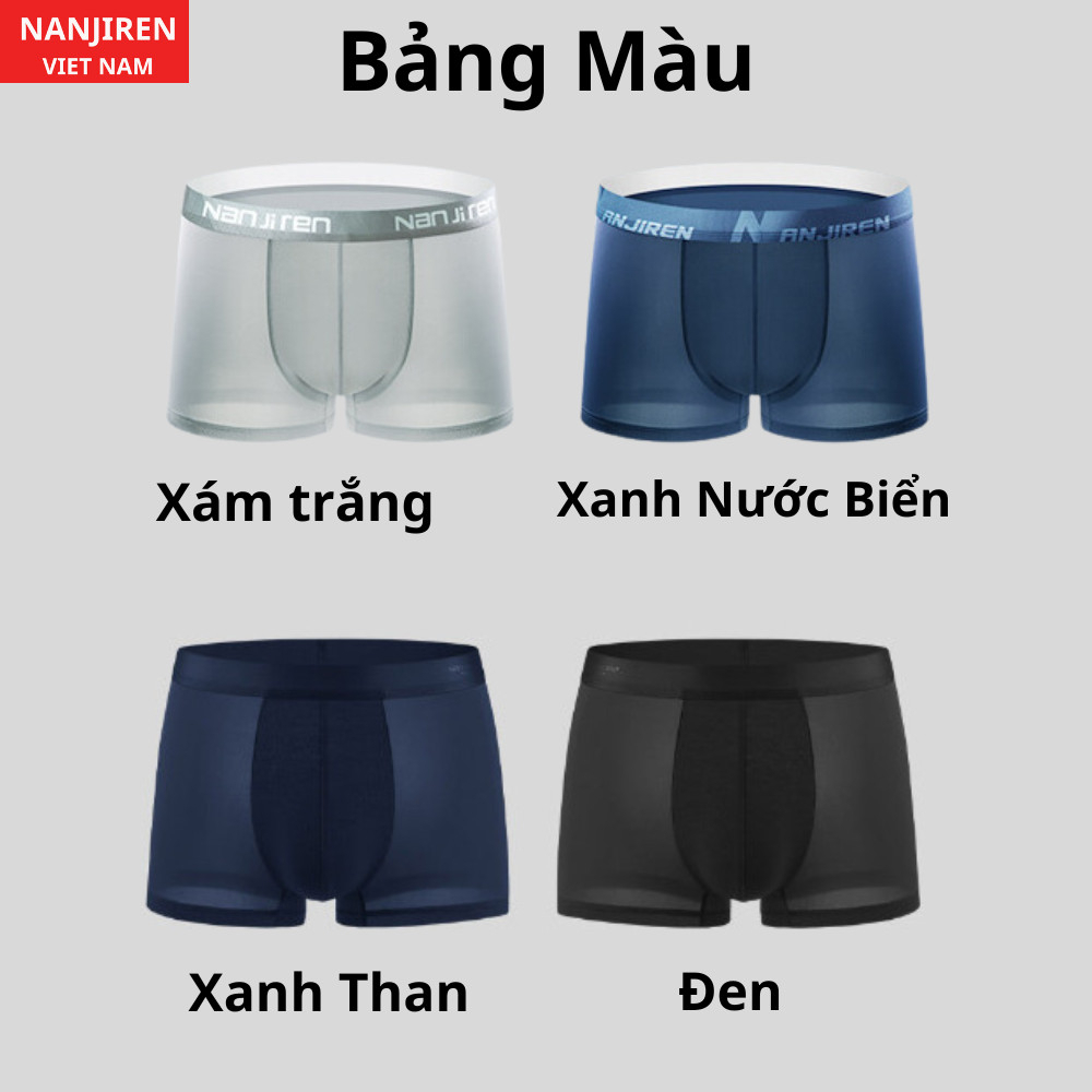 Hộp 4 Quần Sịp Boxer Nam Vải Lụa Băng Thun Lạnh Cao Cấp NANJIREN