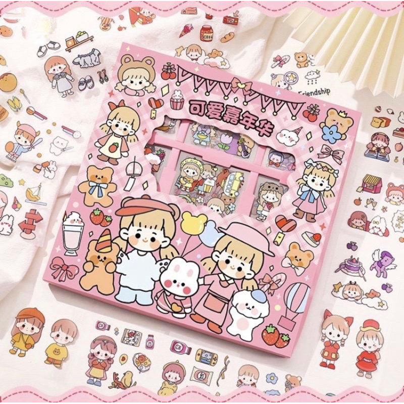 Hộp 1000 tấm hình dán sticker hoạ tiết hoạt hình dễ thương